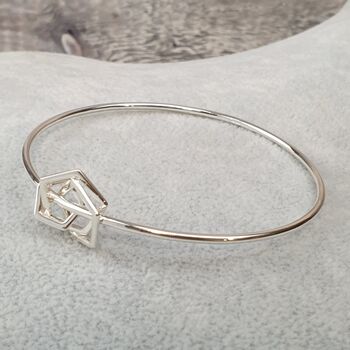 Sterling Silver Bangle With Geometric Charms, 3 of 10
