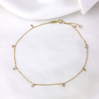9ct Solid Gold Cz Drop Dangle Anklet, 2 of 3
