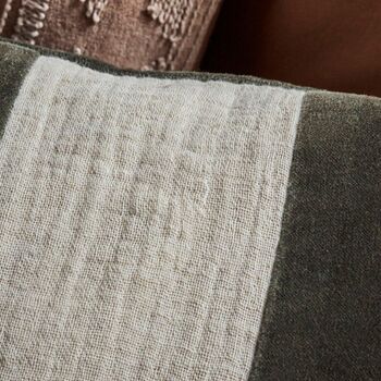 Amber Linen And Velvet Cushion In Green, 2 of 4