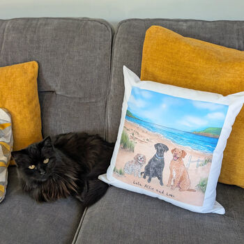 Custom Pet Portrait Cushion Beach Background, 5 of 6