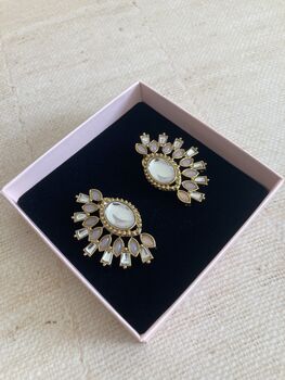 Pink Kundan Statement Lightweight Earrings, 3 of 5