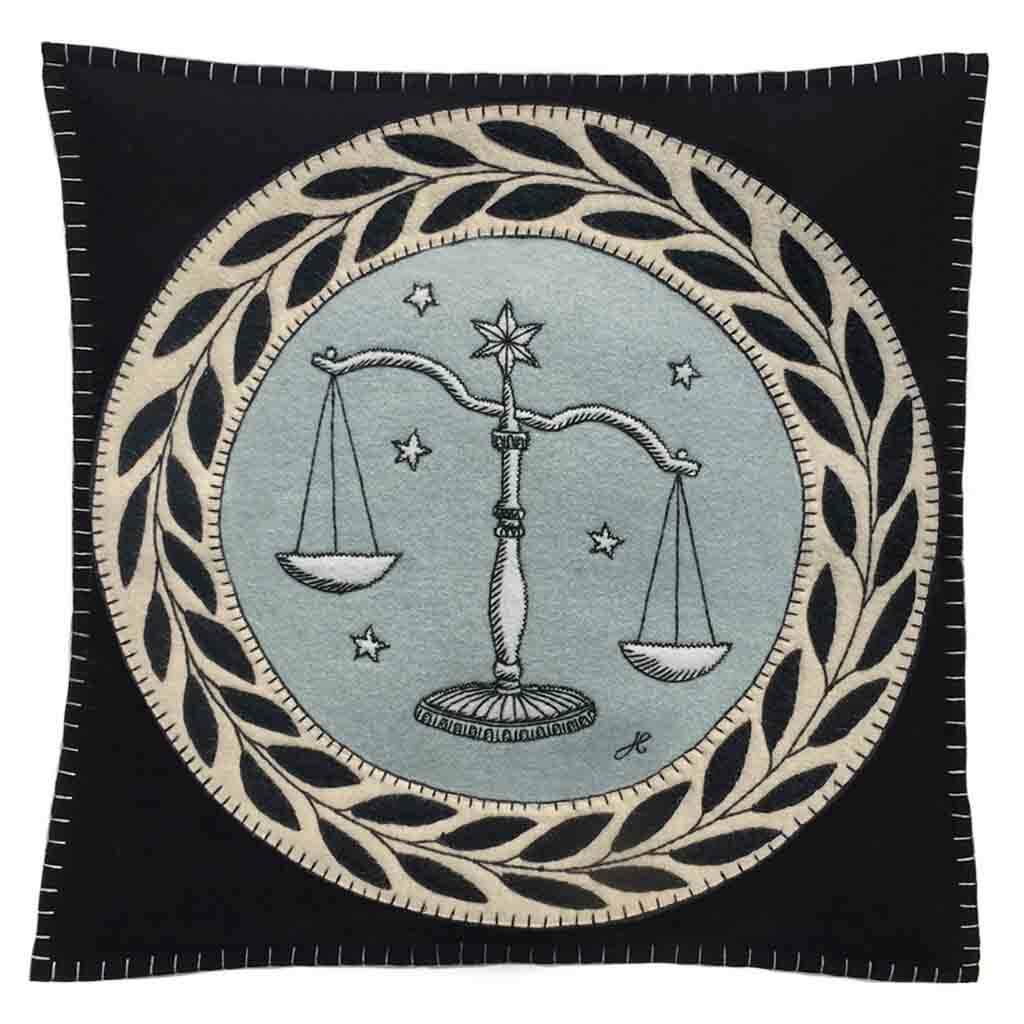 Libra Hand Embroidered Zodiac Cushion
