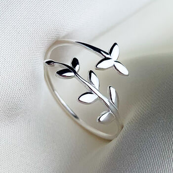 Sterling Silver Branch And Leaf Adjustable Ring, 3 of 5