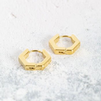 Gold Plated Hexagon Huggie Earrings, 6 of 12