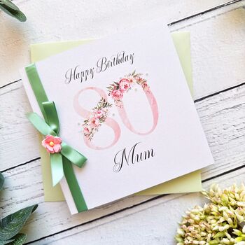 Handmade 80th Birthday Card. With Pink Numbers And Flower. Personalised, 2 of 9