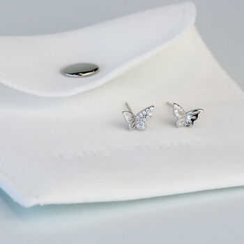 Sterling Silver Sparkly Wing Butterfly Stud Earrings, 3 of 4