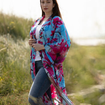 Magnolia Viscose Kimono Robe With Art Print, 4 of 4
