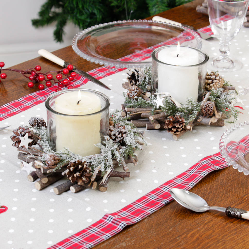 frosted woodland christmas pillar candle holder gift by dibor