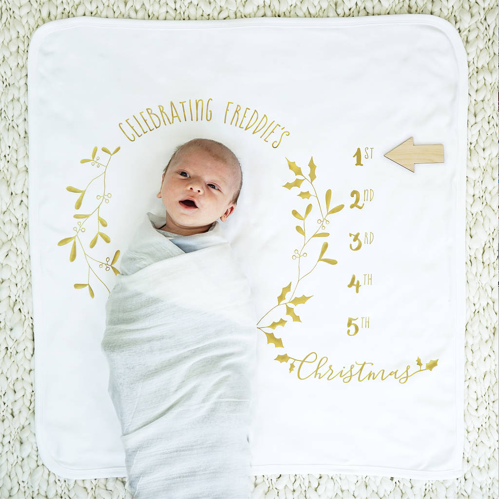 Personalised Baby Milestone Botanical Christmas Blanket, 1 of 4