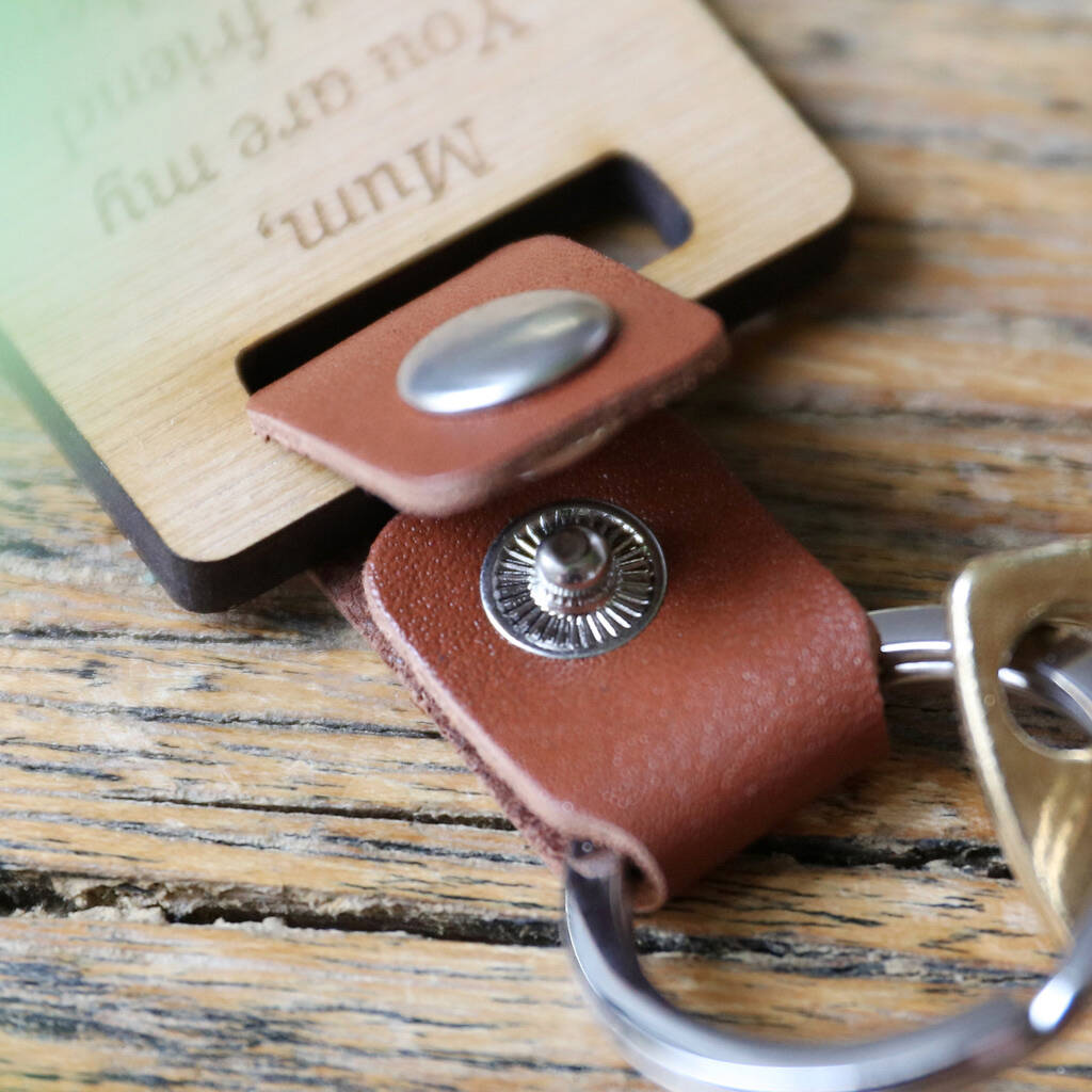 Personalised Wooden Banner Leather Strap Keyring By Lisa Angel