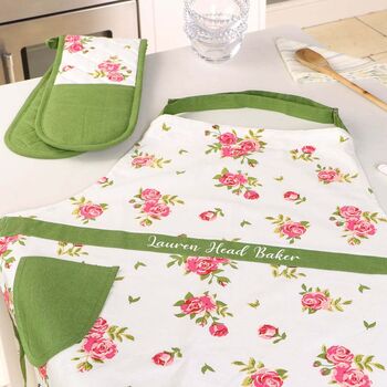 Personalised Floral Apron And Oven Glove Set, 2 of 10