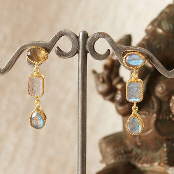 Grey Labradorite 18 K Gold And Silver Drop Earrings, 4 of 12