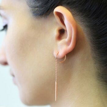 Gold Plated Silver Long Chain Drop Hoop Threader Earrings, 3 of 6