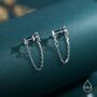 Starburst Cz Dangle Chain Stud Earrings In Sterling Silver, thumbnail 6 of 12