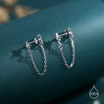 Starburst Cz Dangle Chain Stud Earrings In Sterling Silver, 6 of 12