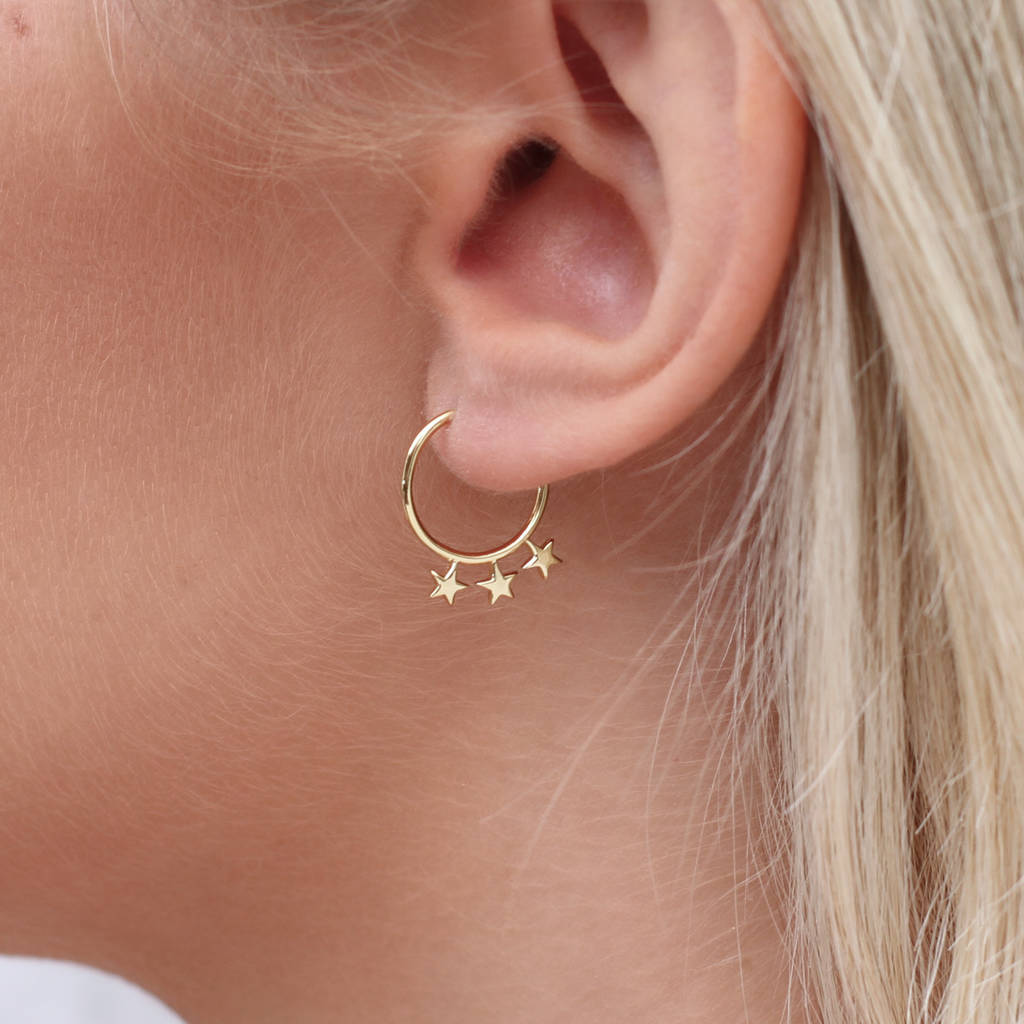 18ct Gold Plated Or Silver Mini Star Hoop Earrings, 1 of 6