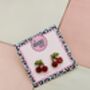 Sweet Cherry Glitter Resin Studs / Rockabilly Jewellery Retro Sparkly Fruit Studs / Gift For Her, thumbnail 5 of 5