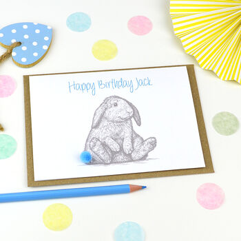 Personalised Rabbit Pompom Birthday Card, 2 of 3