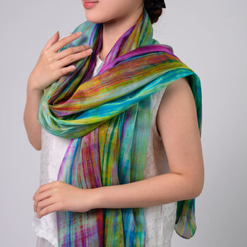 100% Mulberry Silk Scarf, Rainbow Colour In Gift Box, 4 of 10