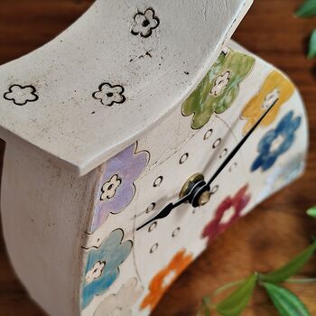 Pottery Handmade Bold Coloured Flowers Mantel Clock, 3 of 7