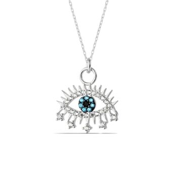 Blue Eye Eyelash Sterling Silver Pendant Necklace, 8 of 9