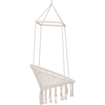 Hammock Hanging Rope Chair Tassels Knitted Woven Seat, 4 of 8