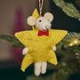 Felt Star Mouse Christmas Tree Decoration, thumbnail 1 of 3