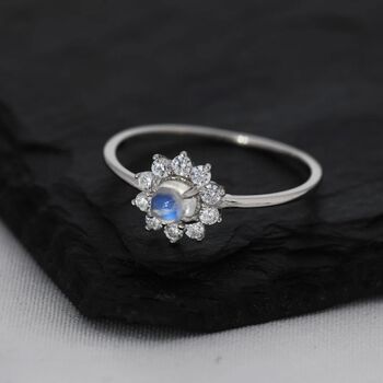 Genuine Moonstone Halo Ring In Sterling Silver, 6 of 11