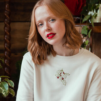 Personalised Embroidered Christmas 'Holly' Sweatshirt, 2 of 5