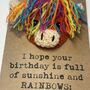 Rainbow Highland Cow Crochet Birthday Card Handmade Sunshine, thumbnail 1 of 6