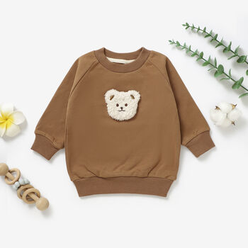 Teddy Bear Organic Cotton Baby Sweatshirt Sweater Top, 4 of 5