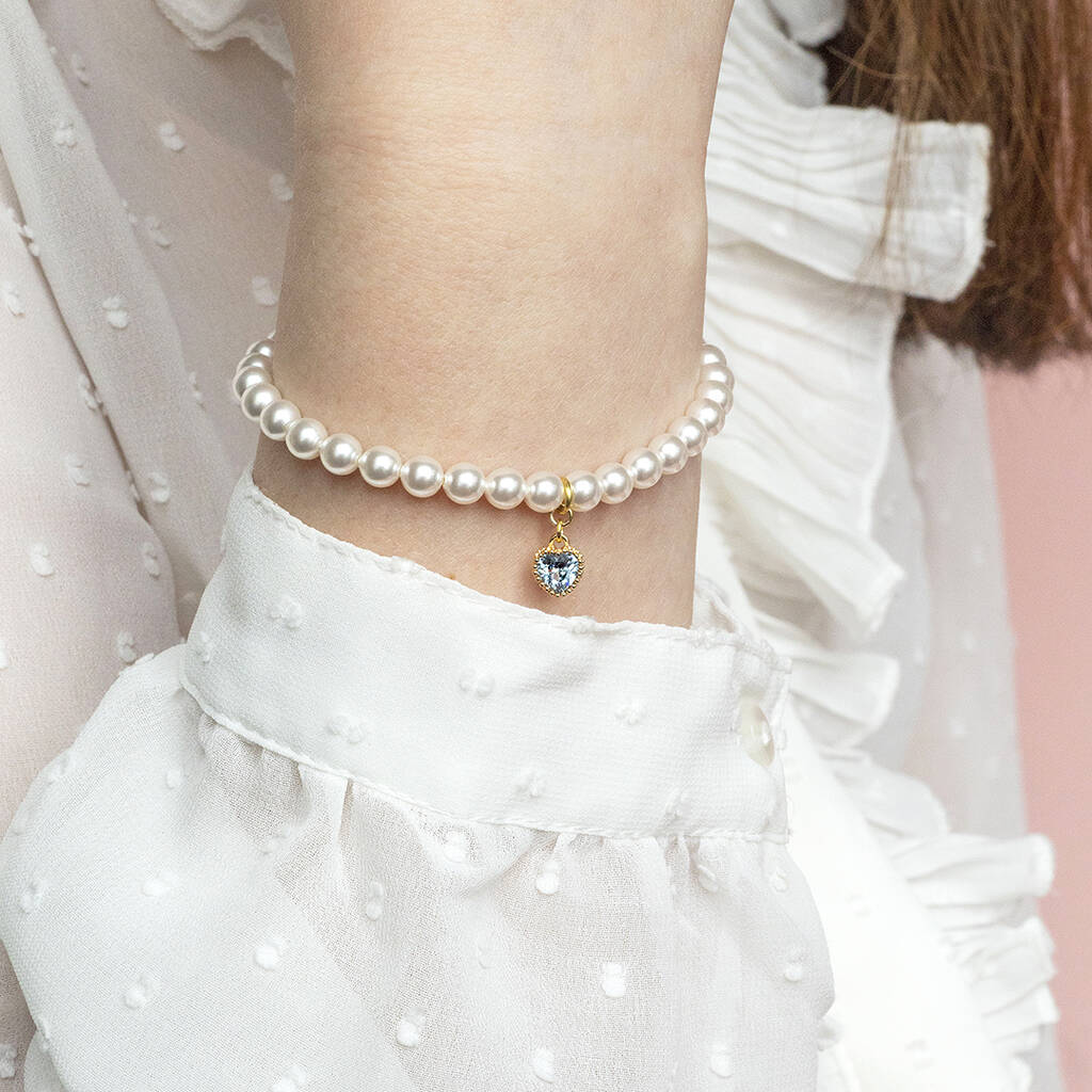 Something Blue Pearl Heart Bracelet For Brides, 1 of 5