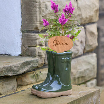 Personalised Forest Green Welly Boots Planter, 3 of 10