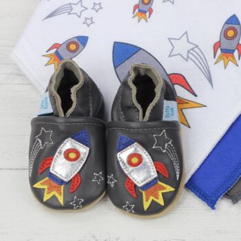 Dotty Fish Space Rocket Soft Leather Baby Shoes With Barefoot Soles, 2 of 11