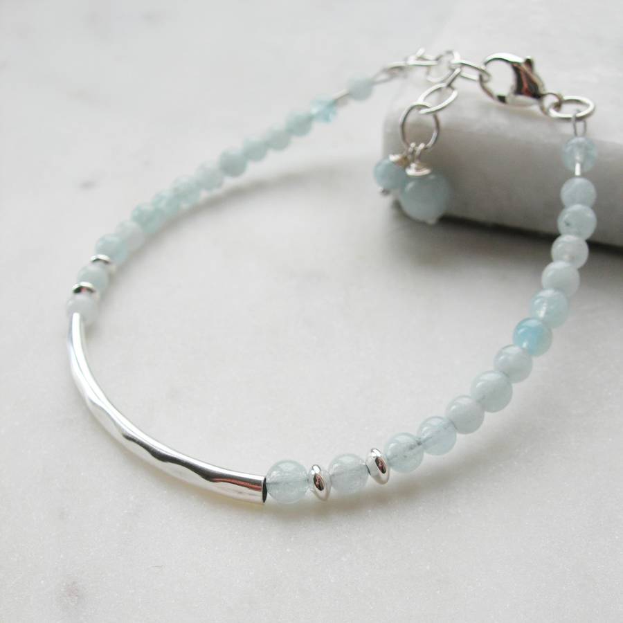 Aquamarine Hammered Silver Bracelet By Hazey Designs Aquamarine Hammered Silver Bracelet