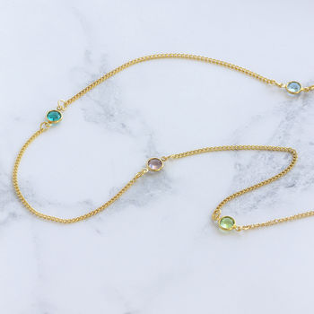 Gold Plated Long Family Birthstone Necklace, 2 of 10