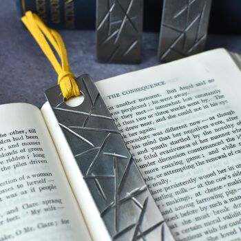 Personalised 11th Anniversary Gift, Steel Bookmark Retro Geometric Design, 7 of 11