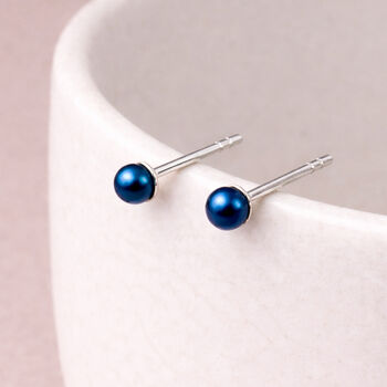 Sterling Silver Deep Blue Freshwater Pearl Micro Stud Earrings, 2 of 5