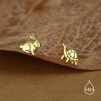 Sterling Silver Rabbit And Tortoise Mismatched Stud Earrings, 5 of 12