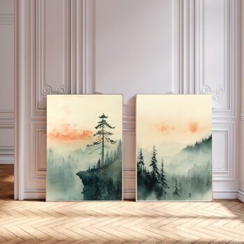 Japanese Style Set Of Two Landscape Mountain Art Prints, 2 of 4