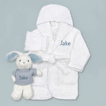 Personalised Baby Boy Bunny And Bathrobe Hamper, 5 of 9