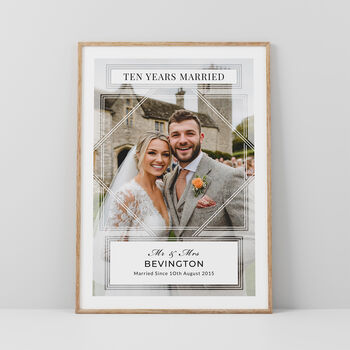 Ten Years Married Couples Photo Print Personalised Anniversary Gift, 2 of 6