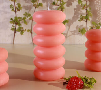 G Decor Strawberry Lip Balm Scented Pebble Bubble Stack Sculptural Pillar Candle, 4 of 5