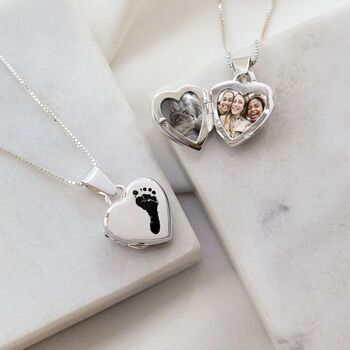 Sterling Silver Footprint Heart Locket Necklace, 3 of 5