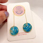 Turquoise Marbled Circle Drop, Clay And Resin Earrings, thumbnail 3 of 12