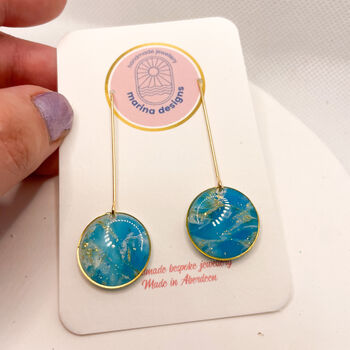 Turquoise Marbled Circle Drop, Clay And Resin Earrings, 3 of 12