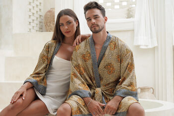 Gold Unisex Batik Silk Blend Kimono Robe Jacket, 4 of 11