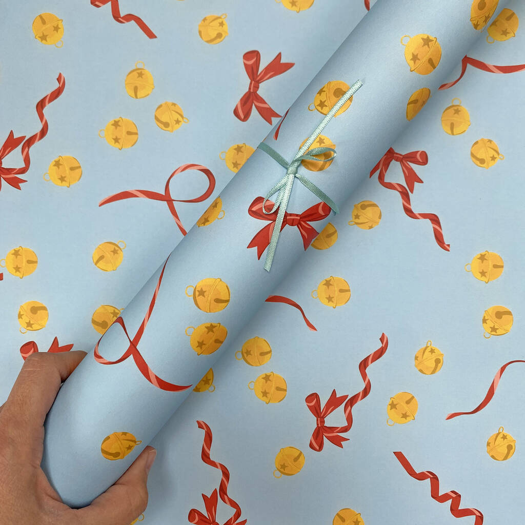 Bells And Ribbons Christmas Wrapping Paper By Lizzie Chancellor
