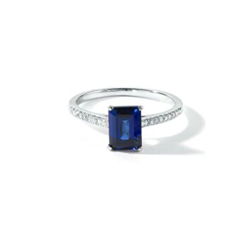 Octagon Created Sapphire Natural Diamond Rings, 4 of 9