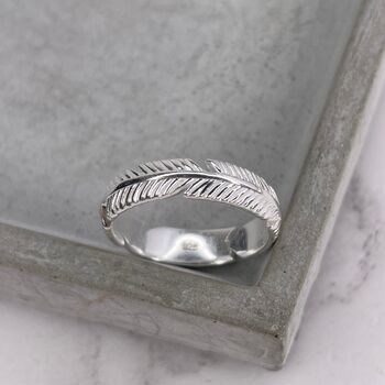 Sterling Silver Feather Band Ring, 7 of 12